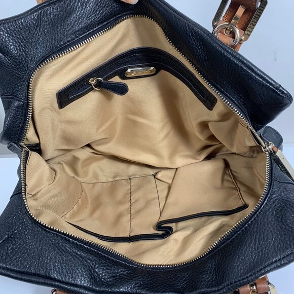 B Makowsky Leather Slouchy Hobo Shoulder Bag Braided Handles Black/Camel EUC - Picture 9 of 12